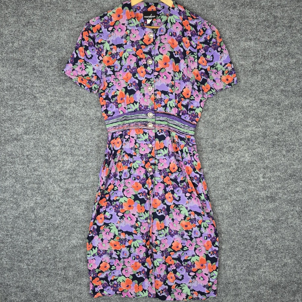Vintage Positive Attitude Dress Sz 11/12 Colorful Floral Pockets